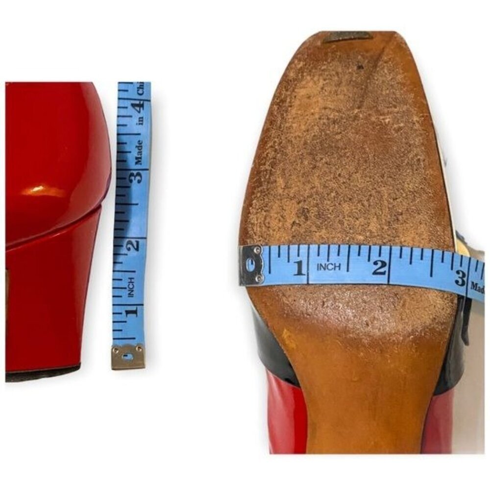 Vintage 1960s Herbert Levine Mod Patent Color Block Pumps Gold Orb Original Box - Picture 12 of 16